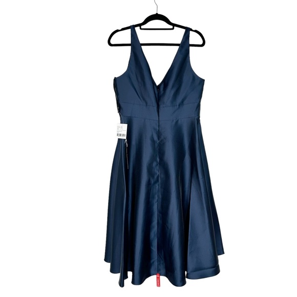 ALFRED SUNG V-neck Satin Twill High Low Dress in Midnight Navy - Picture 6 of 10
